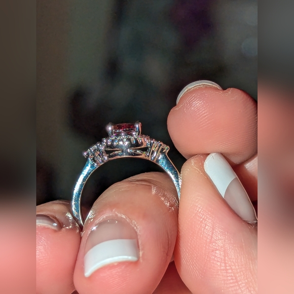 Oval Ruby & Clear CZs Ring - Picture 6 of 6